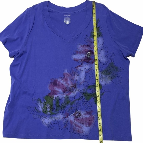 ST, John's Bay Blue Floral Graphic Print Short Sleeve V-Neck T-Shirt - Picture 6 of 10